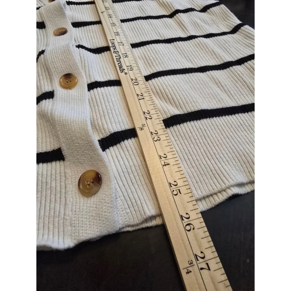 Women's Oversized LILLUSORY White & Black Striped Cardigan XS Cozy Coastal